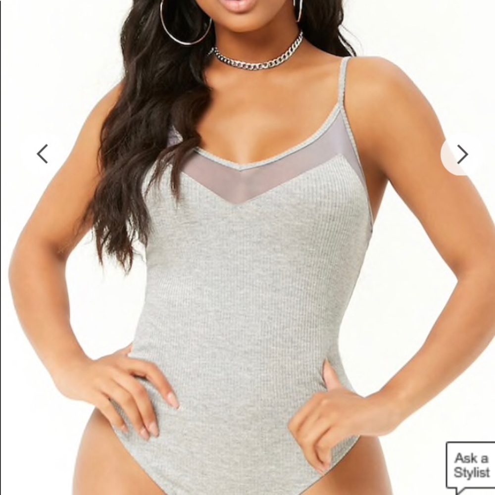 Grey ribbed cami bodysuit
